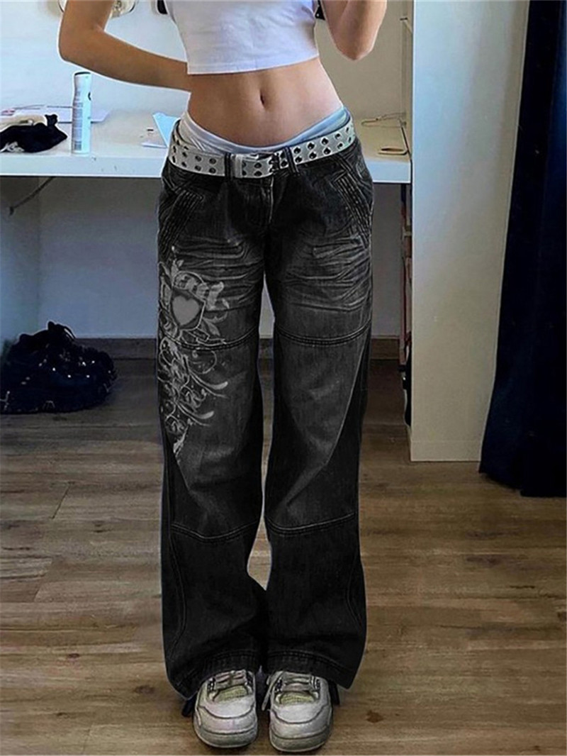 Harajuku Grunge Vintage Cargo hlače niskog struka Y2K Aesthetics Indie široke hlače za žene Traperice Korejske ulične hlače