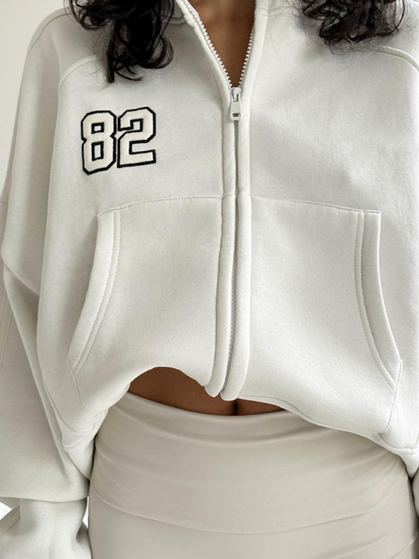 WeiYao Vintage Street Oversize Κέντημα Λευκές κουκούλες Casual Loose με φερμουάρ Ζακέτα Μακρυμάνικα Φούτερ Harajuku