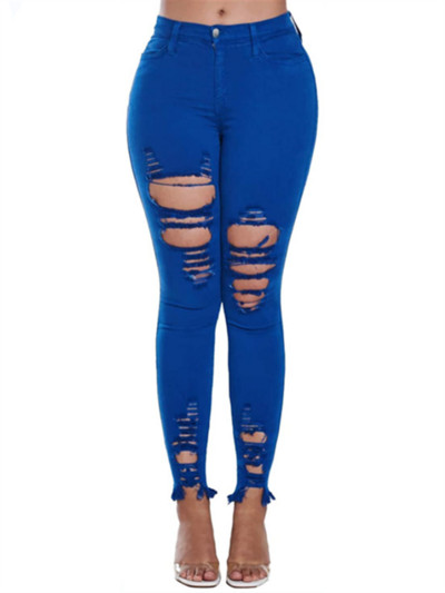 Proljeće ljeto Ženske poderane traperice s rupama na koljenima Ženske ulične ležerne Beggar Jean hlače Ženske modne seksi traper hlače visokog struka