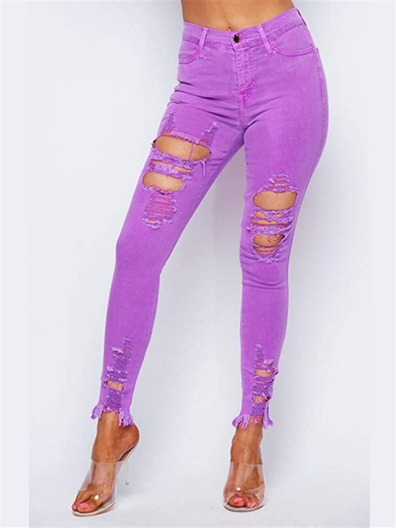 Proljeće ljeto Ženske poderane traperice s rupama na koljenima Ženske ulične ležerne Beggar Jean hlače Ženske modne seksi traper hlače visokog struka