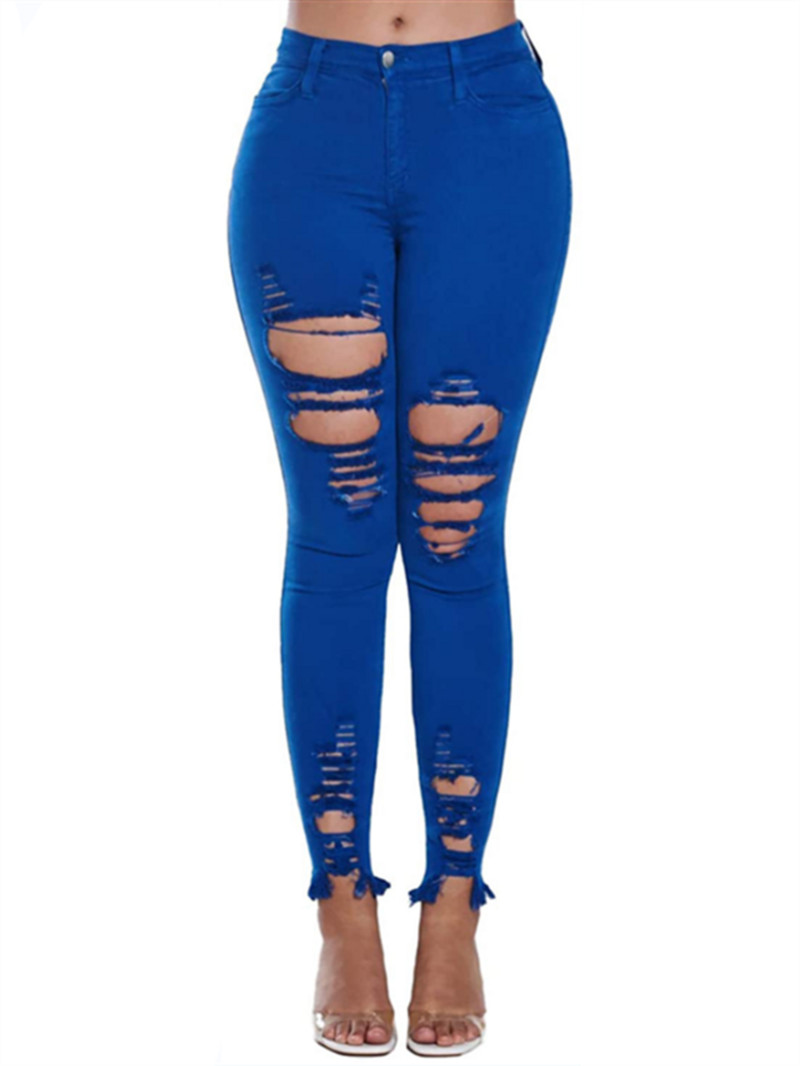 Proljeće ljeto Ženske poderane traperice s rupama na koljenima Ženske ulične ležerne Beggar Jean hlače Ženske modne seksi traper hlače visokog struka