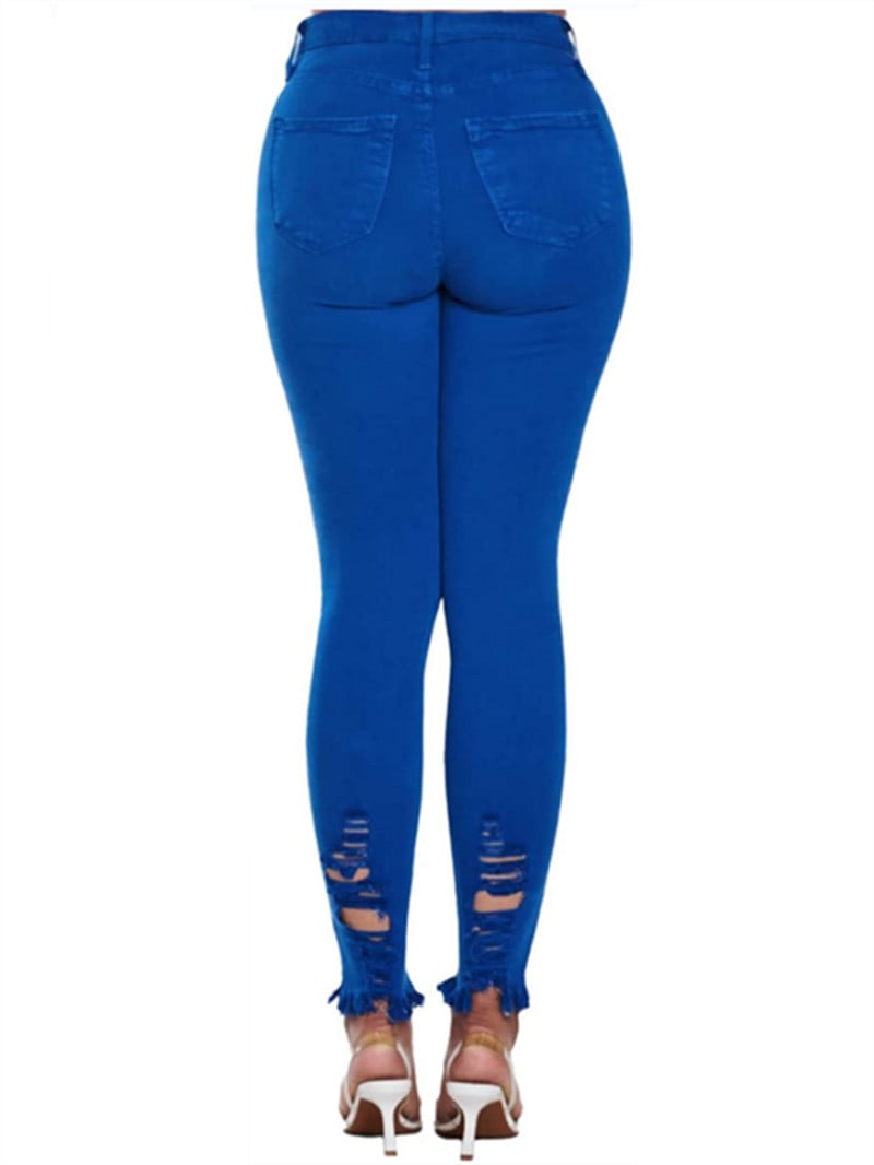 Proljeće ljeto Ženske poderane traperice s rupama na koljenima Ženske ulične ležerne Beggar Jean hlače Ženske modne seksi traper hlače visokog struka