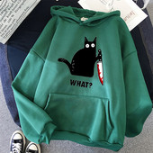 Αστεία χιπ χοπ φούτερ Ρούχα Streetwear Hoodies CAT WHAT Μεγάλες κουκούλες για γυναικεία ρούχα Ροζ εκτύπωση Harajuku