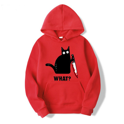 Αστεία χιπ χοπ φούτερ Ρούχα Streetwear Hoodies CAT WHAT Μεγάλες κουκούλες για γυναικεία ρούχα Ροζ εκτύπωση Harajuku