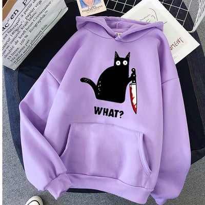Αστεία χιπ χοπ φούτερ Ρούχα Streetwear Hoodies CAT WHAT Μεγάλες κουκούλες για γυναικεία ρούχα Ροζ εκτύπωση Harajuku