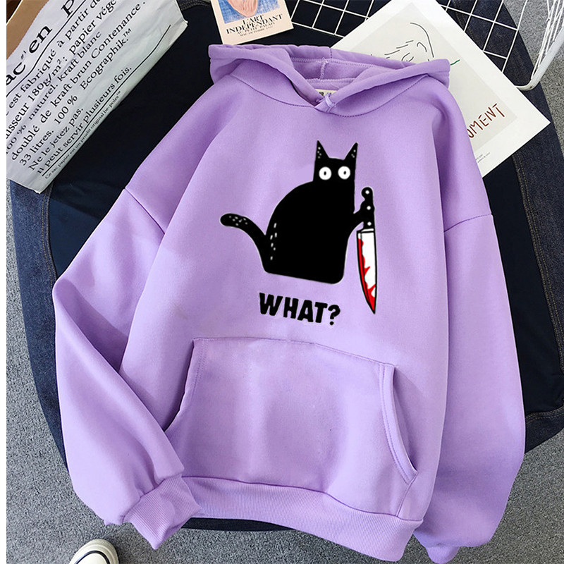 Αστεία χιπ χοπ φούτερ Ρούχα Streetwear Hoodies CAT WHAT Μεγάλες κουκούλες για γυναικεία ρούχα Ροζ εκτύπωση Harajuku