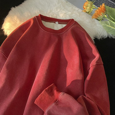 Ρετρό Y2K Γυναικείες μπλούζες πλυμένες με στρογγυλή λαιμόκοψη μονόχρωμες φαρδιά streetwear Hoodies Harajuku Unisex ρούχα Γυναικεία πουλόβερ