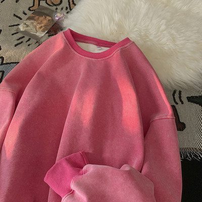 Ρετρό Y2K Γυναικείες μπλούζες πλυμένες με στρογγυλή λαιμόκοψη μονόχρωμες φαρδιά streetwear Hoodies Harajuku Unisex ρούχα Γυναικεία πουλόβερ