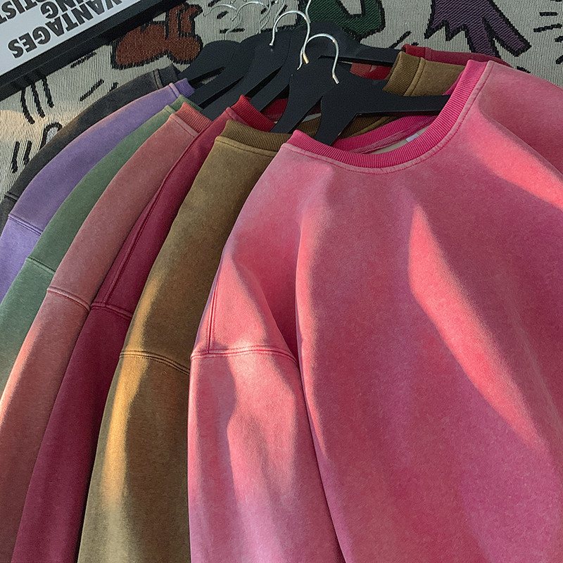 Ρετρό Y2K Γυναικείες μπλούζες πλυμένες με στρογγυλή λαιμόκοψη μονόχρωμες φαρδιά streetwear Hoodies Harajuku Unisex ρούχα Γυναικεία πουλόβερ