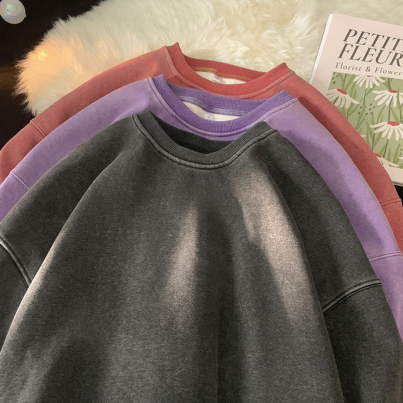 Ρετρό Y2K Γυναικείες μπλούζες πλυμένες με στρογγυλή λαιμόκοψη μονόχρωμες φαρδιά streetwear Hoodies Harajuku Unisex ρούχα Γυναικεία πουλόβερ