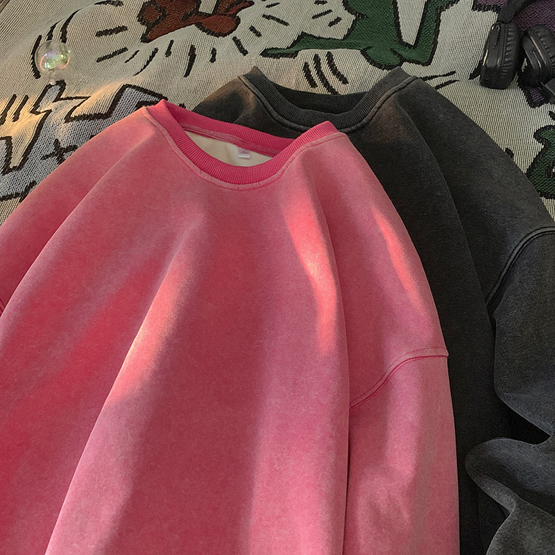 Ρετρό Y2K Γυναικείες μπλούζες πλυμένες με στρογγυλή λαιμόκοψη μονόχρωμες φαρδιά streetwear Hoodies Harajuku Unisex ρούχα Γυναικεία πουλόβερ
