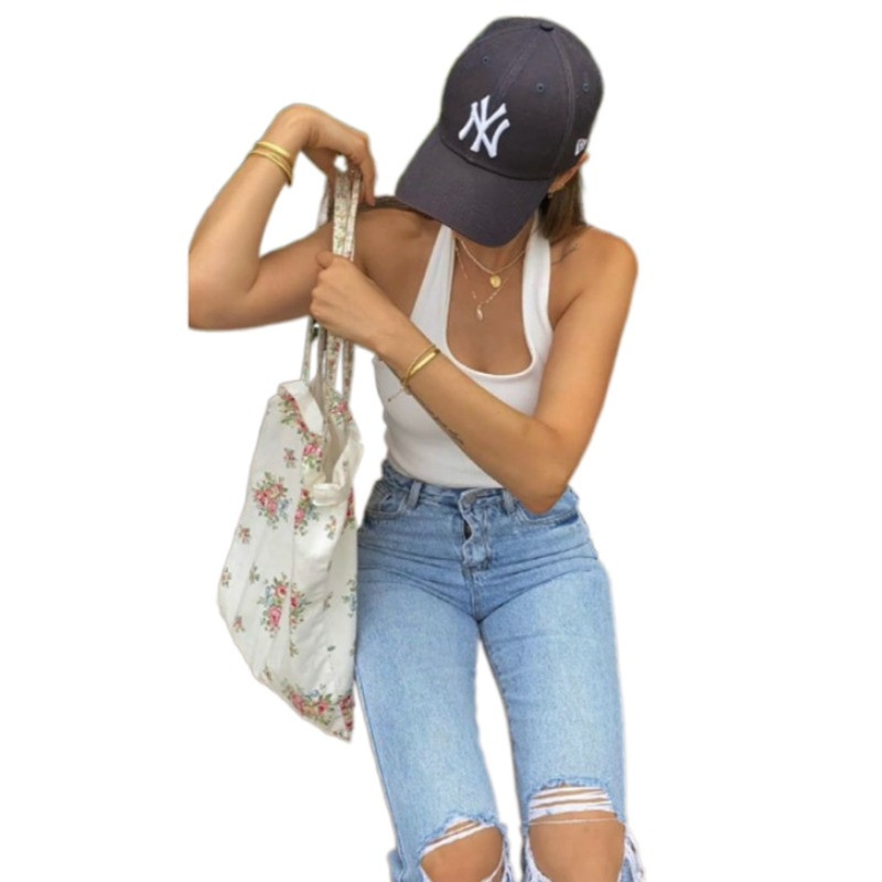 Ženske poderane lepršave traperice visokog struka široke traper hlače Lady Causal Hlače na zvonce Vintage Streetwear Hlače širokih nogavica s rupama