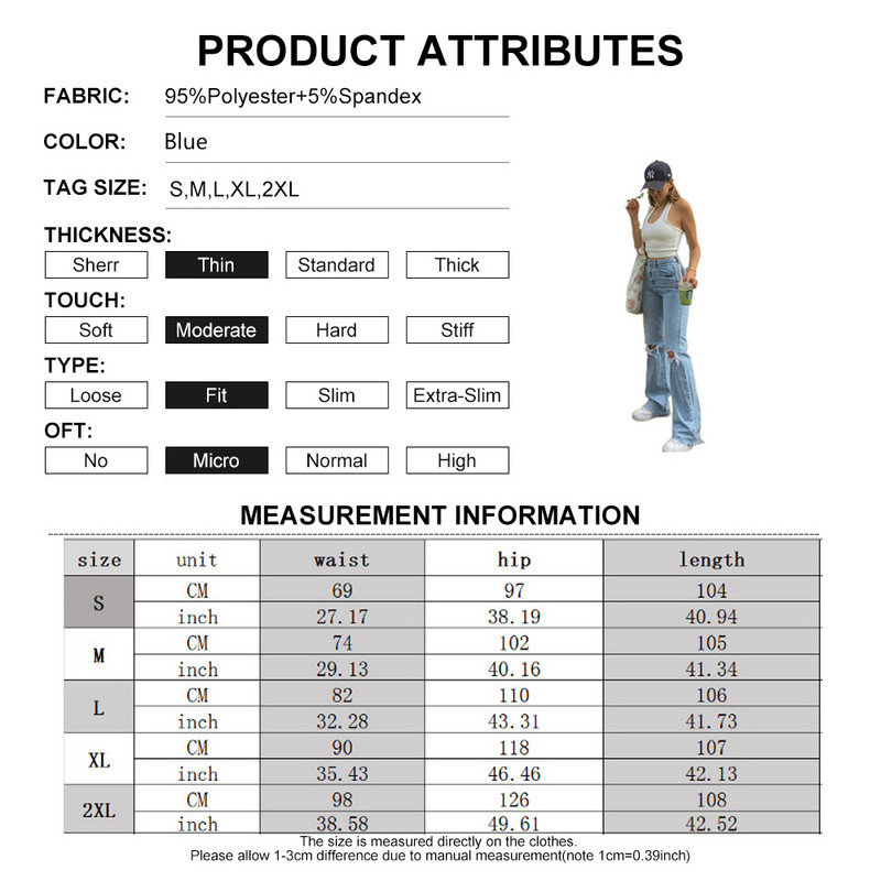 Ženske poderane lepršave traperice visokog struka široke traper hlače Lady Causal Hlače na zvonce Vintage Streetwear Hlače širokih nogavica s rupama