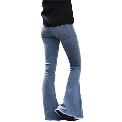 Vintage Ženske lepršave traperice s kićankama, jednobojne ravne hlače na zvonce, ulične modne traper hlače 624