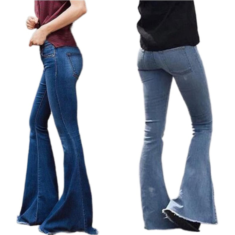 Vintage Ženske lepršave traperice s kićankama, jednobojne ravne hlače na zvonce, ulične modne traper hlače 624