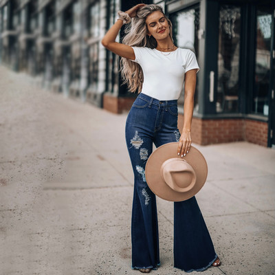 Γυναικείο τζιν με καμπάνα Flare Destroyed Ripped Flare τζιν παντελόνι 70S Outfits για γυναίκες Pantalon Chic Jeans Elastique Femme