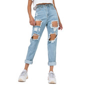 Plave traperice ravnih nogavica do srednjeg kroja u struku Proljeće i jesen Ženske svakodnevne ležerne univerzalne traperice uskog kroja s ravnim manžetama s rupama