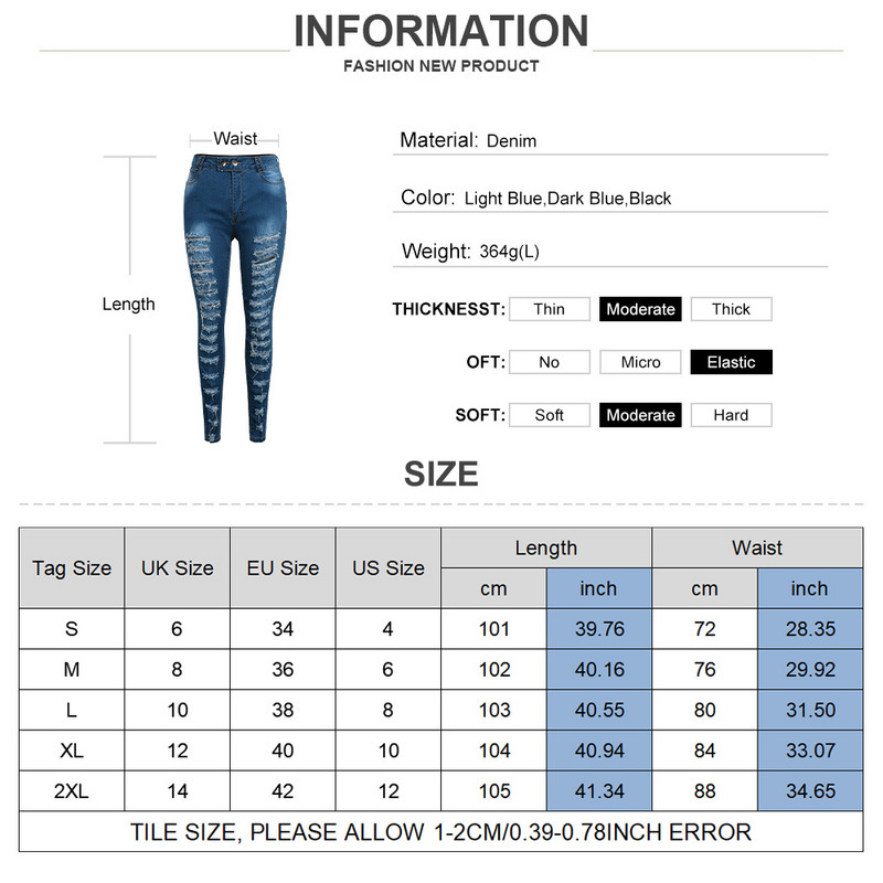 Τζιν για γυναίκες με τρύπα με σκισμένο ψηλή μέση Push Up Παντελόνι Skinny Vintage σέξι λεπτό παντελόνι με μήκος γάμπας Γυναικείο τζιν μολύβι μακρύ παντελόνι