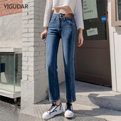 Τζιν Γυναικεία Ψηλόμεση Streetwear Βαμβακερά καθημερινά τζιν παντελόνια Παντελόνια ίσια τζιν Γυναικεία ρούχα με ίσιο κάτω πόδι 2022