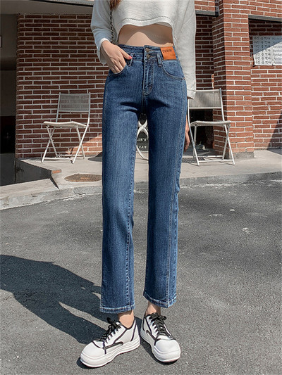 Τζιν Γυναικεία Ψηλόμεση Streetwear Βαμβακερά καθημερινά τζιν παντελόνια Παντελόνια ίσια τζιν Γυναικεία ρούχα με ίσιο κάτω πόδι 2022