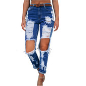 Naiste auguga rebenenud kitsad teksad Stretch Trendikad teksad Naiste sirge distressi pliiatsiga teksad Mansetid Tänavarõivad Denimpüksid