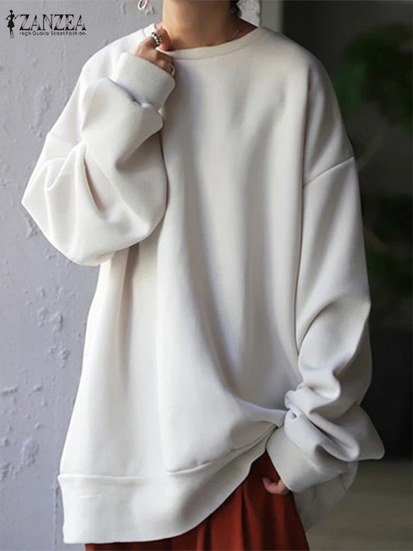 ZANZEA Fashion Γυναικεία μακρυμάνικα μασίφ φούτερ Casual Loose πουλόβερ Γυναικείες κουκούλες Φθινοπωρινά Streetwear Oversized μπλουζάκια