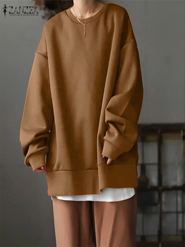 ZANZEA Fashion Γυναικεία μακρυμάνικα μασίφ φούτερ Casual Loose πουλόβερ Γυναικείες κουκούλες Φθινοπωρινά Streetwear Oversized μπλουζάκια
