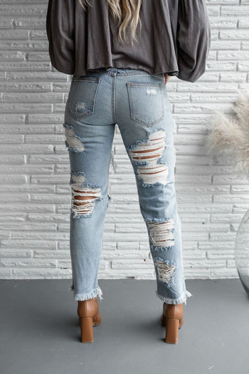 Γυναικεία Casual Destroyed Washed Skinny Jeans Midi Waist Hole Παντελόνι τζιν Raw Hem Washed Stretch Pencil Τζιν παντελόνι