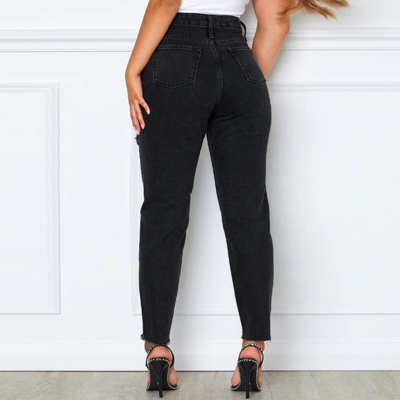 Γυναικείο σκισμένο ίσιο τζιν με μολύβι τζιν παντελόνι με στενή εφαρμογή Άνετο ελαστικό στενό τζιν φθινοπωρινά ρούχα Γυναικεία τζιν Mujer
