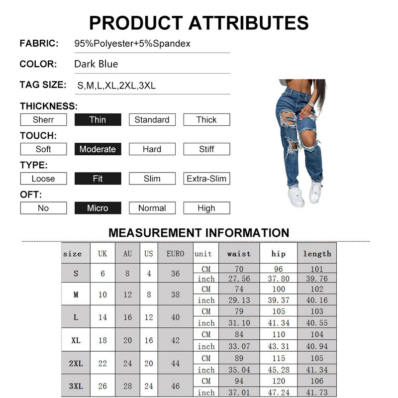 Izdubljene poderane ravne traperice Ženske plave punk vrećaste traperice s visokim strukom za mame i dečka, korejske prevelike ulične hlače s rupama 8037