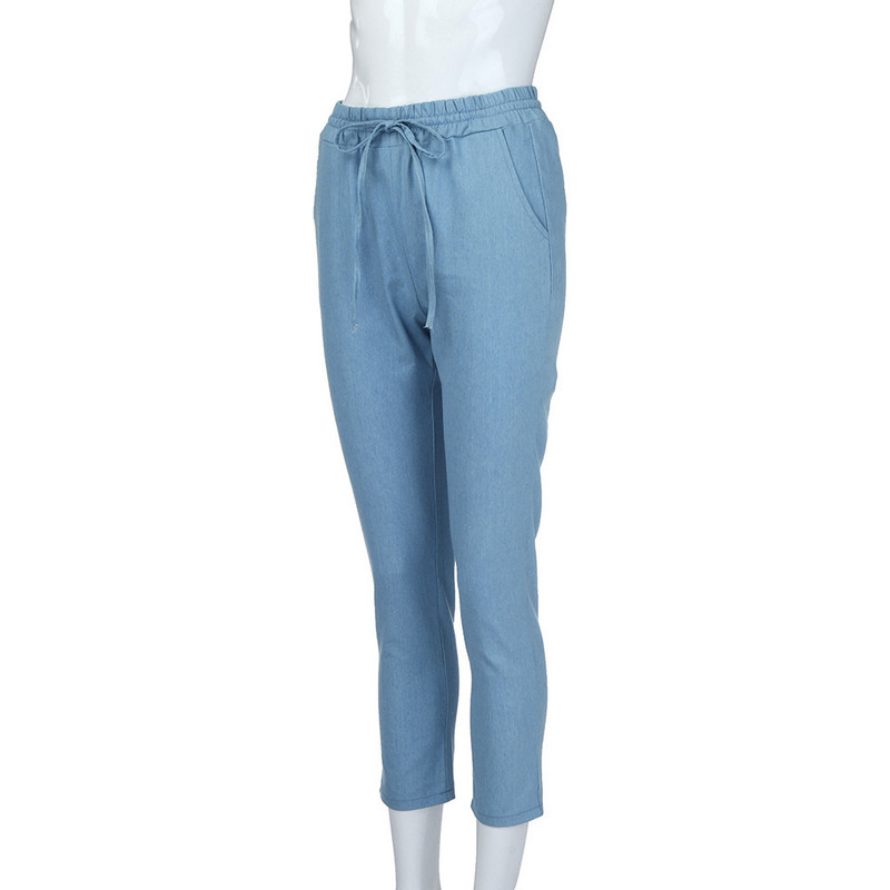 Γυναικεία ελαστική μέση casual παντελόνι ψηλόμεσο τζιν καθημερινό μπλε τζιν παντελόνι Γυναικείο ελαστικό παντελόνι ψηλόμεσο τζιν