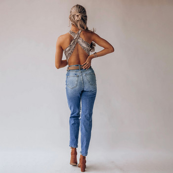 Women Loose Ripped Boyfriends Jeans Midi Waist Hole φαρδύ τζιν παντελόνι ταλαιπωρημένο ίσιο πόδι Cargo Jeans Y2K Mom Denim Jeans