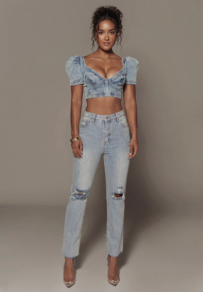 Γυναικείο τζιν τζιν με μεσαία μέση Stretch στενό μολύβι τζιν σκισμένο τζιν ταλαιπωρημένο παντελόνι με τρύπες Fashion Wash Ladies Streetwear Τζιν