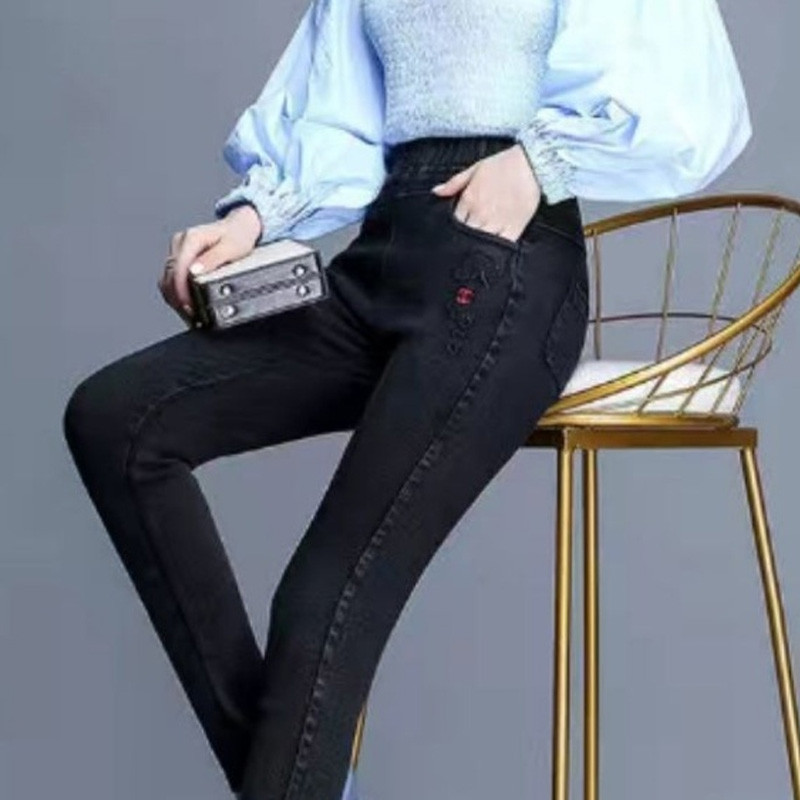 2023 Νέα τάση μόδας για το φθινόπωρο και το χειμώνα. Ελαστική τσέπη ψηλόμεσο πάνελ oversize Skinny casual ευέλικτο γυναικείο τζιν ποδιών