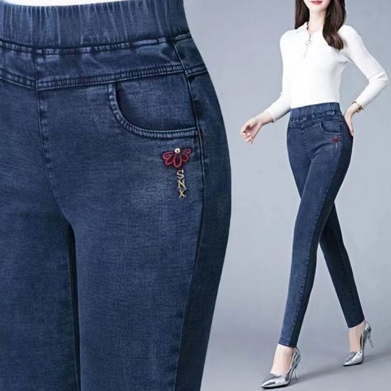 2023 Νέα τάση μόδας για το φθινόπωρο και το χειμώνα. Ελαστική τσέπη ψηλόμεσο πάνελ oversize Skinny casual ευέλικτο γυναικείο τζιν ποδιών