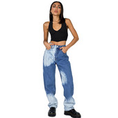 Ženske izbijeljene Boyfriend traperice, široke traper hlače srednjeg struka, ravne hlače Y2k Streetwear Isprane hlače pune dužine