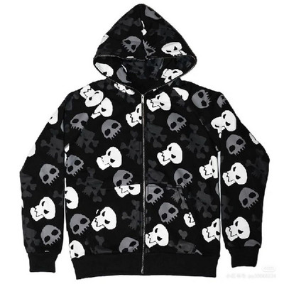 HOUZHOU Harajuku Grunge Vintage Zip Up Hoodies Γυναικεία 2023 γοτθικό κρανίο στάμπα γιαπωνέζικης μόδας Φούτερ Streetwear Y2k Ρούχα
