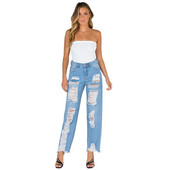 Ahastuses hävinud pestud teksapüksid keskmise kõrgusega lõdvestunud poiss-sõbra teksad Laiad sirged rebitud püksid hävitatud töötlemata teksapüksid