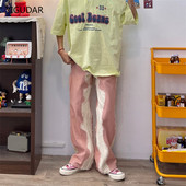 Γυναικεία ροζ Cargo τζιν τσέπη ίσια Vintage streetwear ψηλόμεσο casual μόδα φαρδύ με φαρδύ σκίσιμο στο πόδι Γυναικείο τζιν παντελόνι