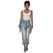 Γυναικείο Midi Waist ίσιο πόδι τζιν ταλαιπωρημένο τζιν παντελόνι μόδας 90s Loose φαρδύ πόδι Y2k Πλυμένο μπλε τζιν παντελόνι