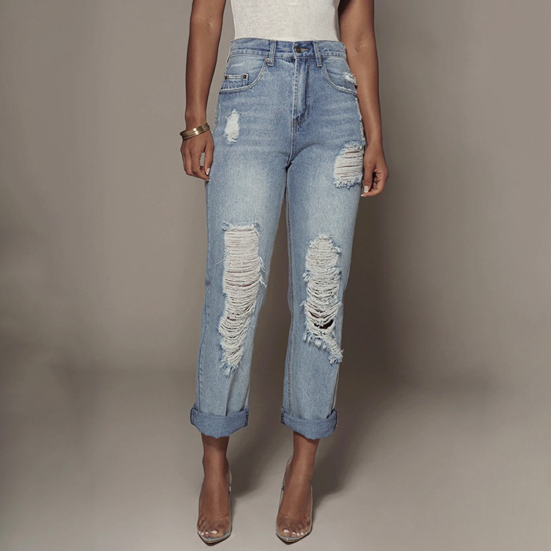 Γυναικείο Midi Waist ίσιο πόδι τζιν ταλαιπωρημένο τζιν παντελόνι μόδας 90s Loose φαρδύ πόδι Y2k Πλυμένο μπλε τζιν παντελόνι