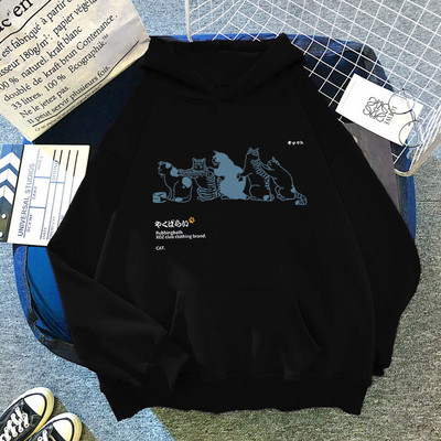 Γυναικείο χιπ χοπ με κουκούλα Streetwear Ιαπωνικό Kanji Harajuku Funny Cat πουλόβερ Χειμερινό πουλόβερ Κορυφαία εκτύπωση Υπερμεγέθη γυναικεία hoodies
