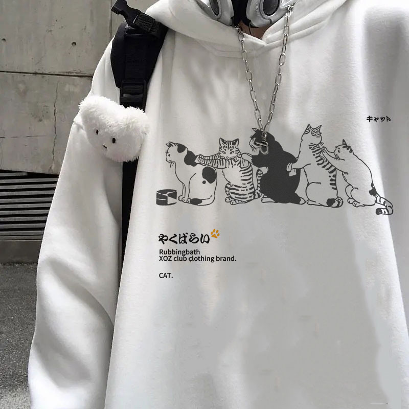 Γυναικείο χιπ χοπ με κουκούλα Streetwear Ιαπωνικό Kanji Harajuku Funny Cat πουλόβερ Χειμερινό πουλόβερ Κορυφαία εκτύπωση Υπερμεγέθη γυναικεία hoodies