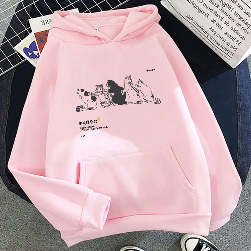Γυναικείο χιπ χοπ με κουκούλα Streetwear Ιαπωνικό Kanji Harajuku Funny Cat πουλόβερ Χειμερινό πουλόβερ Κορυφαία εκτύπωση Υπερμεγέθη γυναικεία hoodies