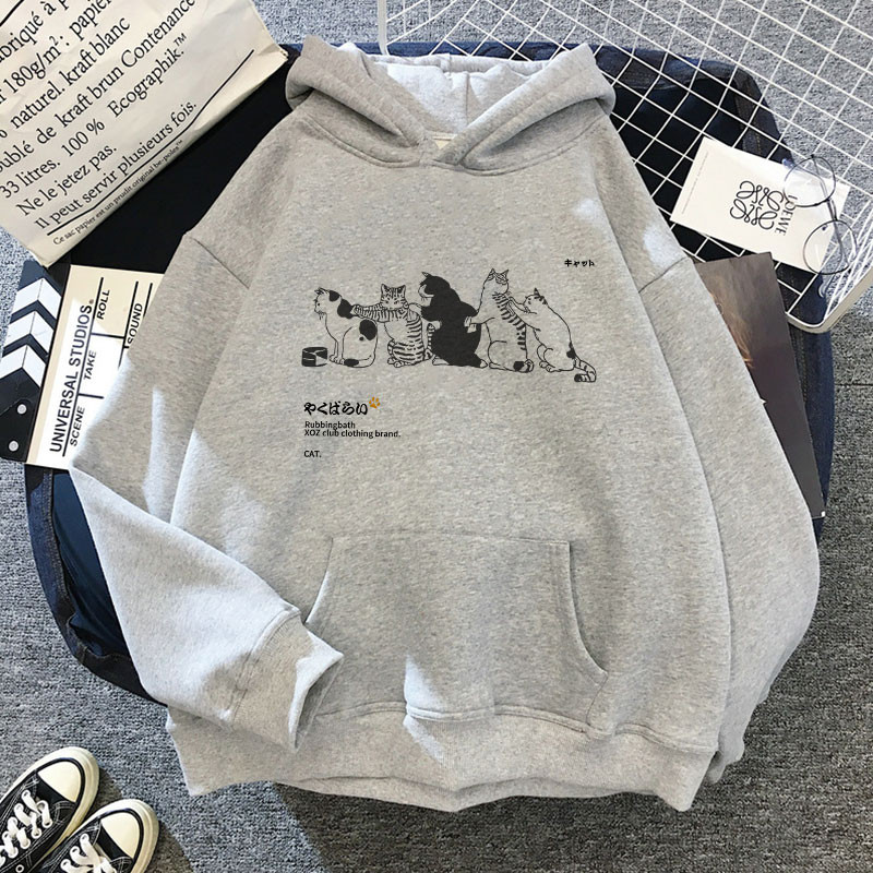 Γυναικείο χιπ χοπ με κουκούλα Streetwear Ιαπωνικό Kanji Harajuku Funny Cat πουλόβερ Χειμερινό πουλόβερ Κορυφαία εκτύπωση Υπερμεγέθη γυναικεία hoodies