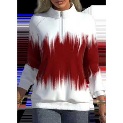 Φθινόπωρο και χειμώνα Νέα γυναικεία μόδα σταδιακή έγχρωμη εκτύπωση 2022 Casual φερμουάρ μακρυμάνικο πουλόβερ Plus μέγεθος Loose Top