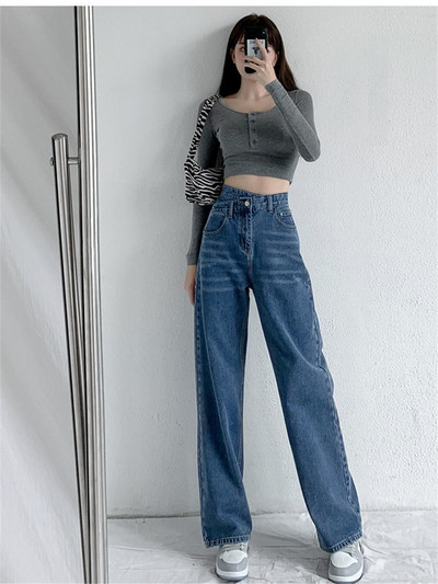 High Waist Water Wash Ακανόνιστο τζιν Γυναικείο Casual Simplicity ίσιο τζιν μακρύ παντελόνι Γυναικείο τζιν στο δρόμο 2022 Νέο τζιν