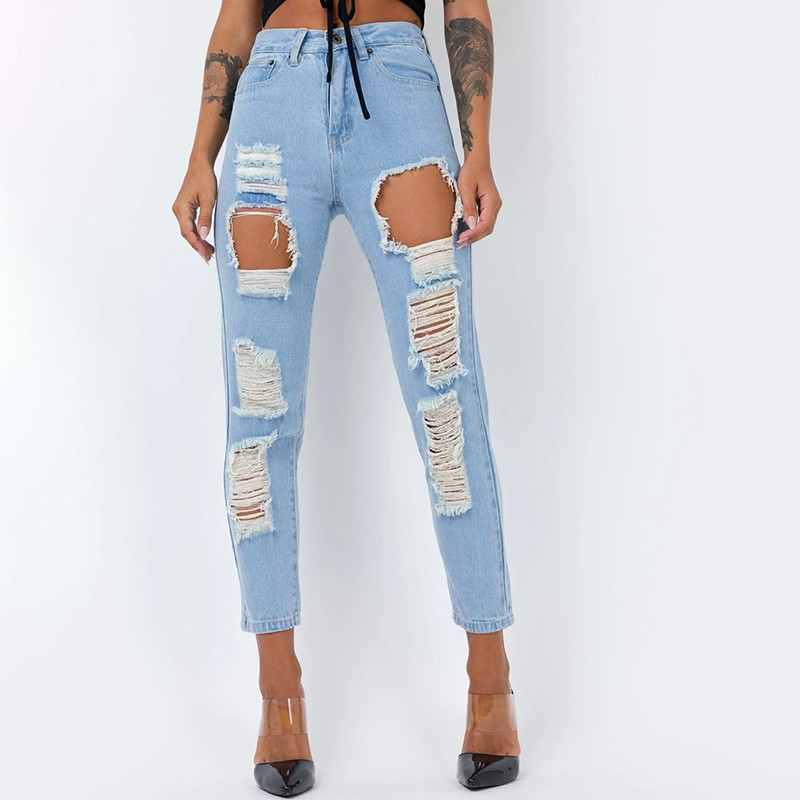 Γυναικεία Essentials Hole Ripped Mid Rise Destroyed Skinny Jeans Stretch Τζιν Τζιν Γυναικεία ανοιχτό μπλε μποτάκια Γυναικεία 2022