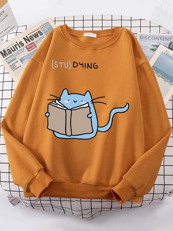 Женски суитшърти Love Studing Сладки котки Горнища с щампи Дамски корейски моден овърсайз пуловер Kawaii Animal 2022 New Lady Hoodie