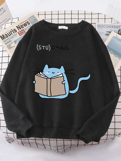 Naiste kampsunid, armsad, armsad, kassiga trükitud topid Naiste Korea moe ülisuur kampsun Kawaii Animal 2022 uus naiste kapuuts